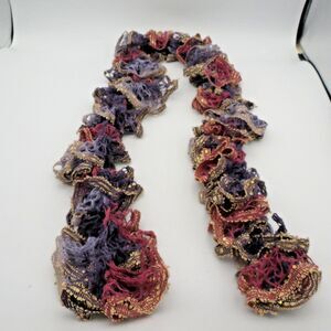 Handmade Lady's Purple Hues w/ Gold Accents Ruffle Scarf Scarf Crochet 46"